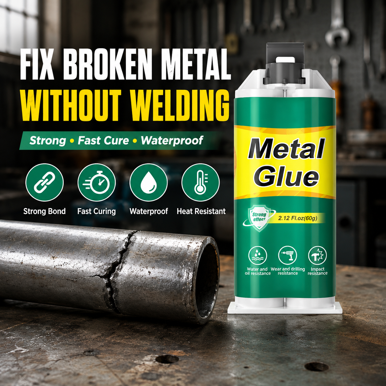 Heavy duty AB metal repair glue bottle for DIY household repairs