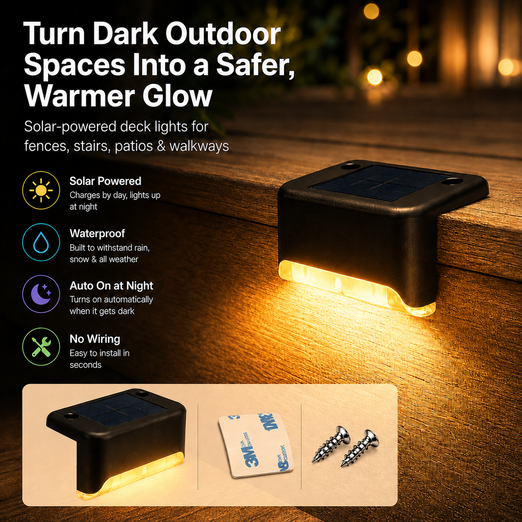 🔥 Last Day Deal: Buy 4 Get 8 Free — Waterproof Solar Deck Lights for Fence, Patio & Stairs