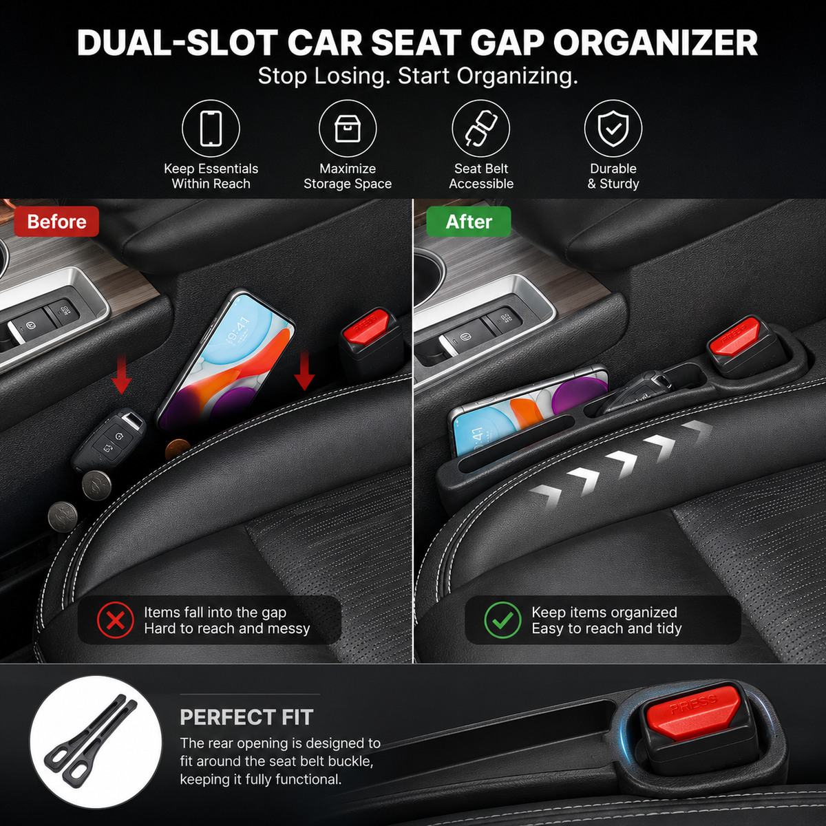 Car Seat Gap Organizer – Stop Dropping Phones & Keys Between Seats