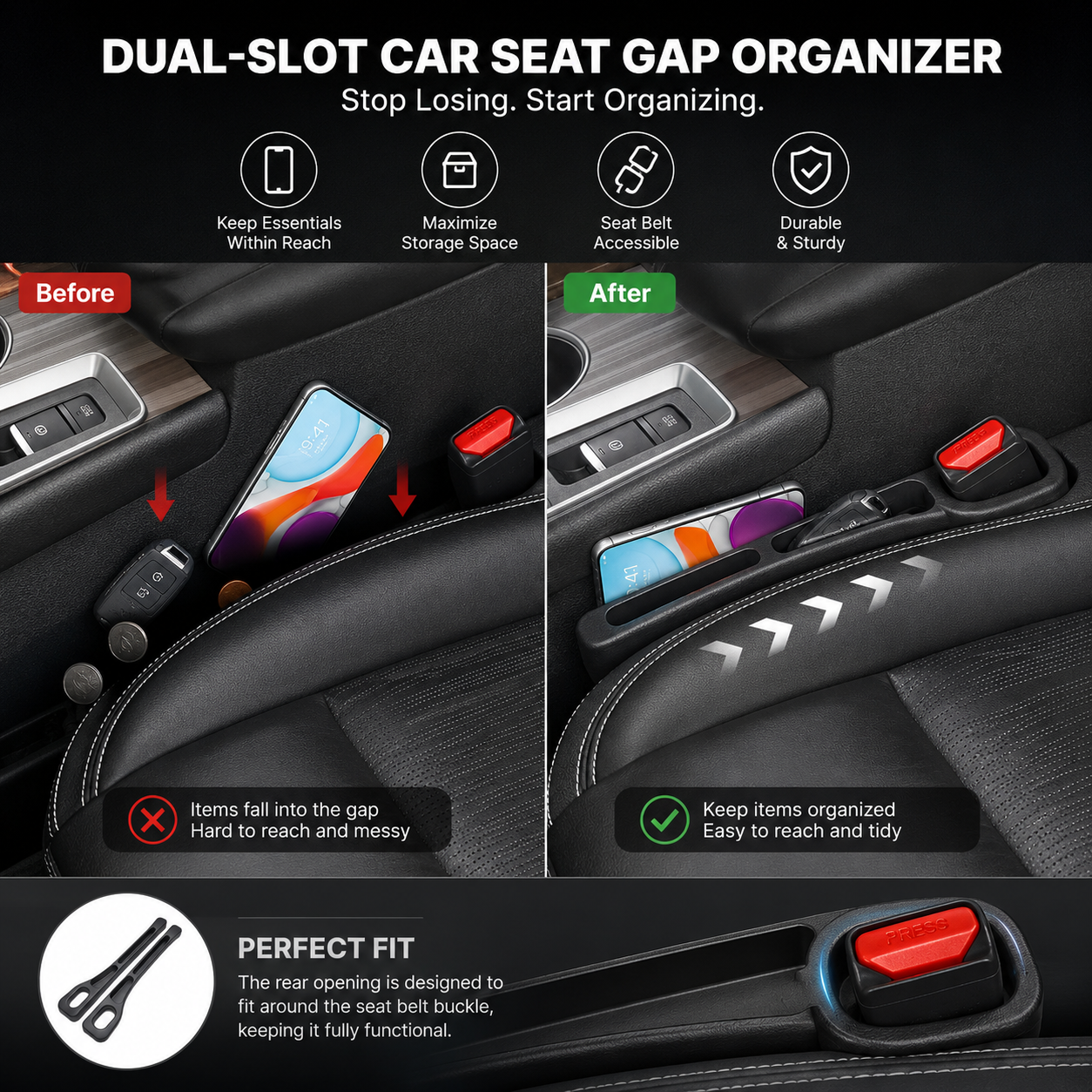 Car Seat Gap Organizer – Stop Dropping Phones & Keys Between Seats