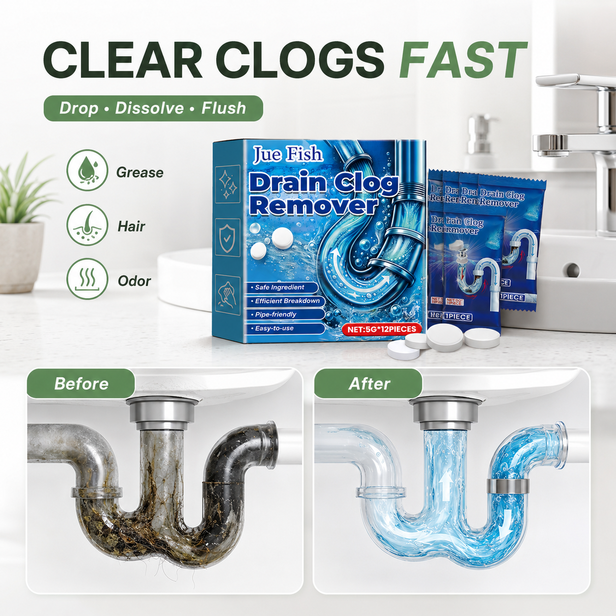 🔥 Last Day BOGO! 🔥 Powerful Fast-Acting Drain Cleaning Tablets