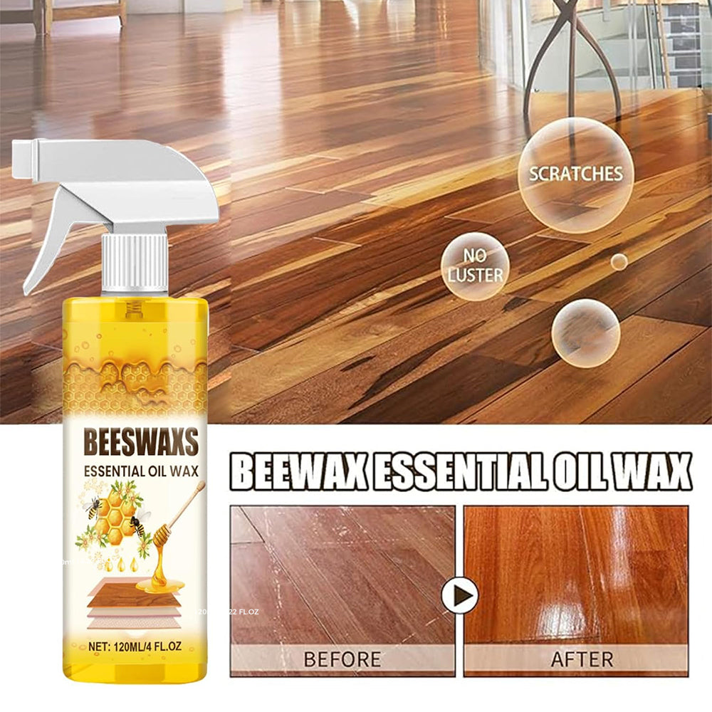 Glossy scratch free finish on wood countertop after using essential oil beeswax spray polish