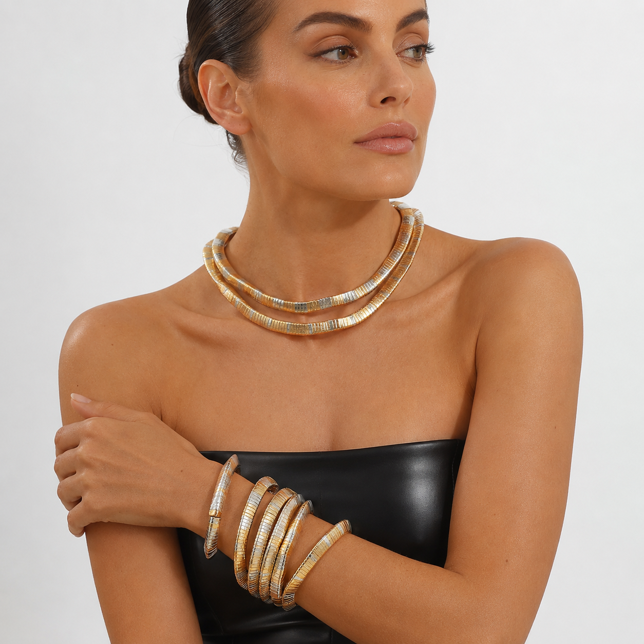 Luxe Two-Tone Flexible Coil Necklace & Wrap Bracelet Set