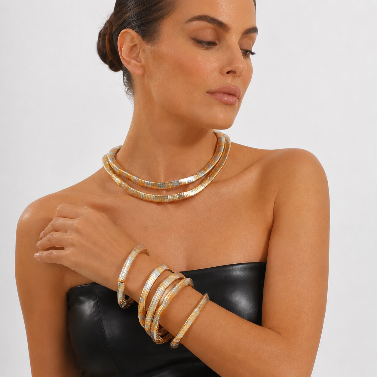 Luxe Two-Tone Flexible Coil Necklace & Wrap Bracelet Set