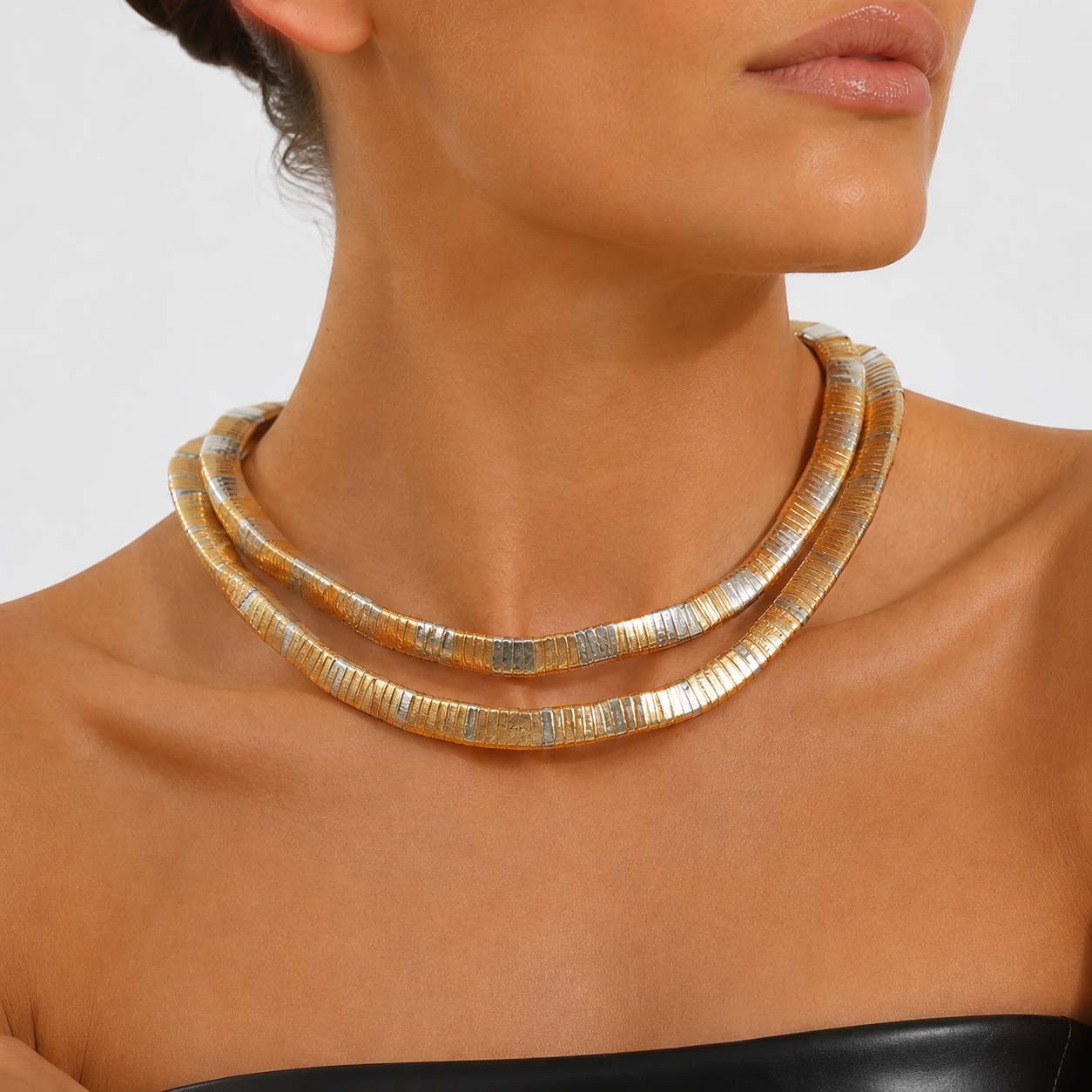 Luxe Two-Tone Flexible Coil Necklace & Wrap Bracelet Set