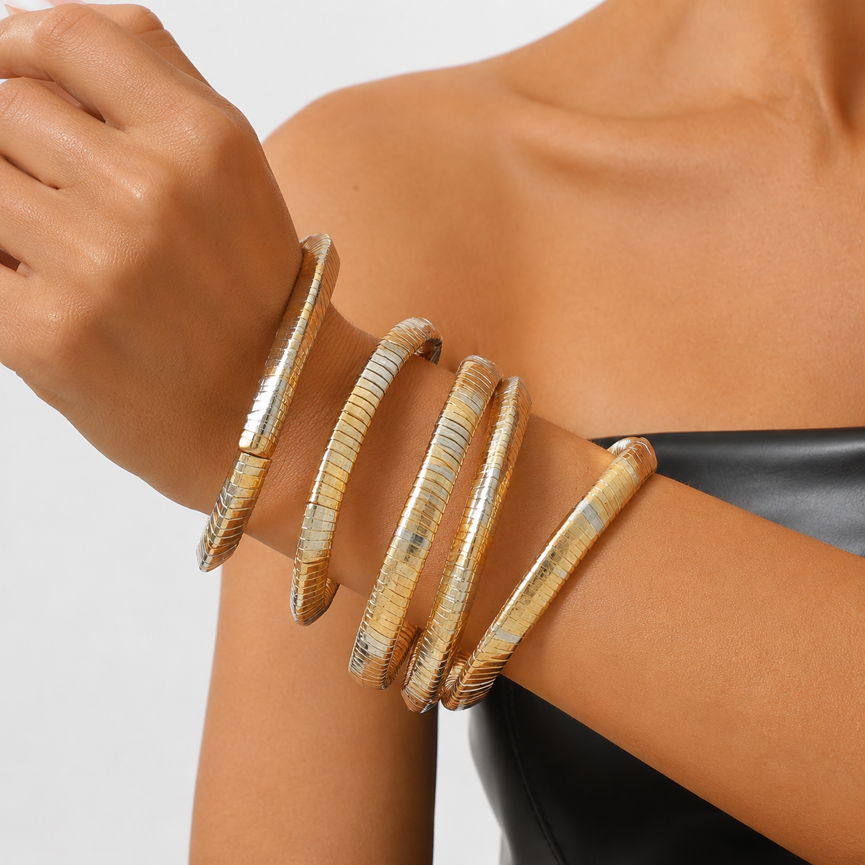 Luxe Two-Tone Flexible Coil Necklace & Wrap Bracelet Set