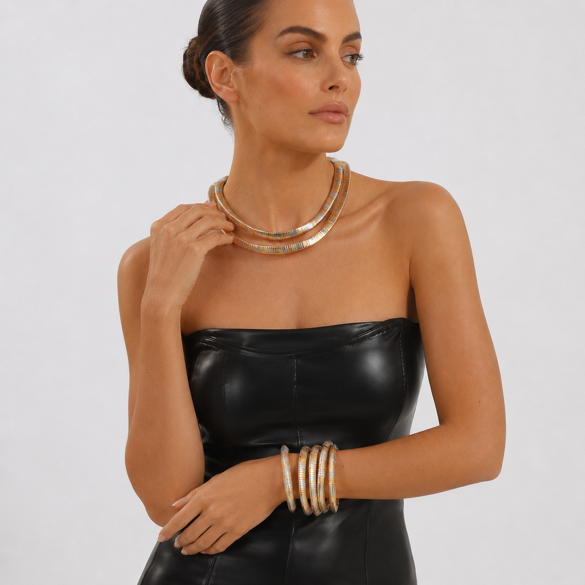 Luxe Two-Tone Flexible Coil Necklace & Wrap Bracelet Set