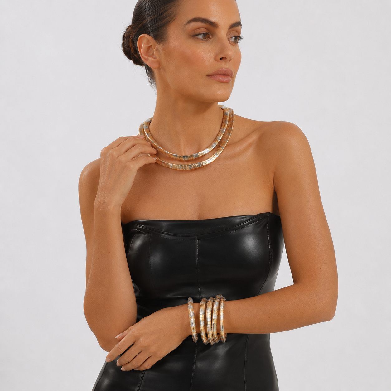 Luxe Two-Tone Flexible Coil Necklace & Wrap Bracelet Set