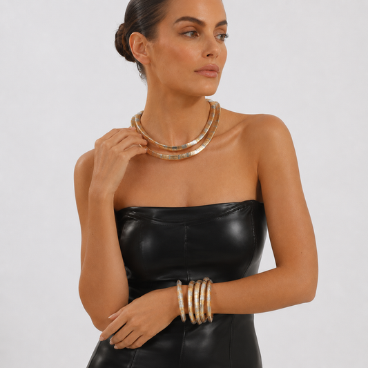 Luxe Two-Tone Flexible Coil Necklace & Wrap Bracelet Set