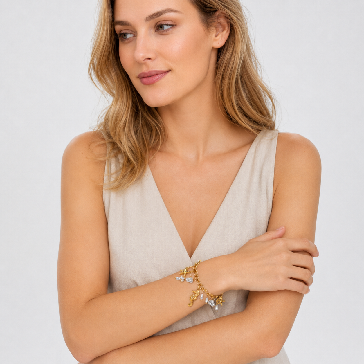 Gold-Tone Ocean Charm Bracelet – Summer Beach Jewelry for Women